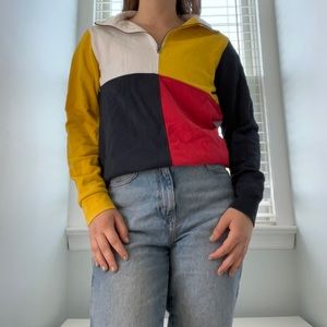 pacsun half zip block colored collared sweatshirt